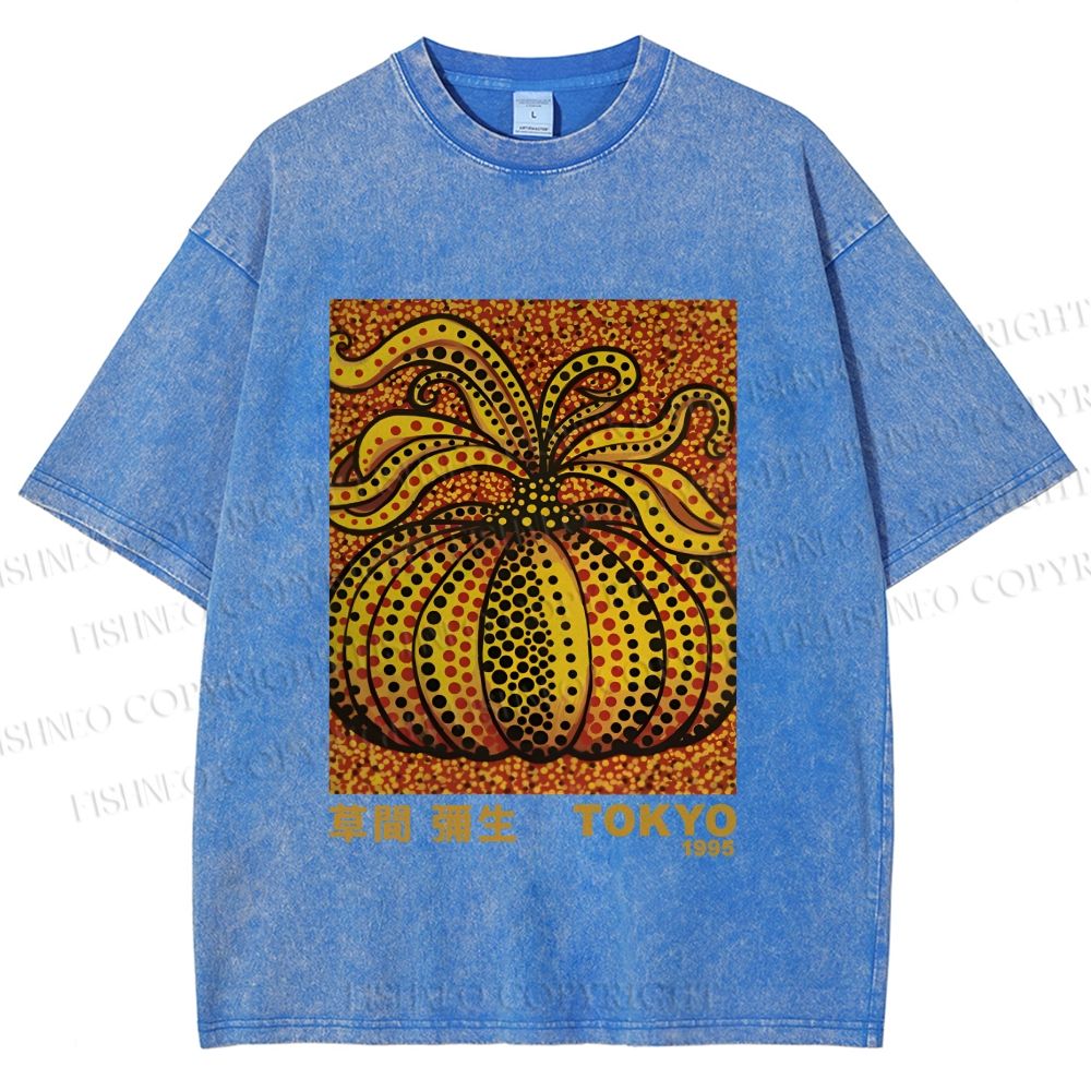 Unisex Yayoi Kusama Pumpkin Printed Washed Tee
