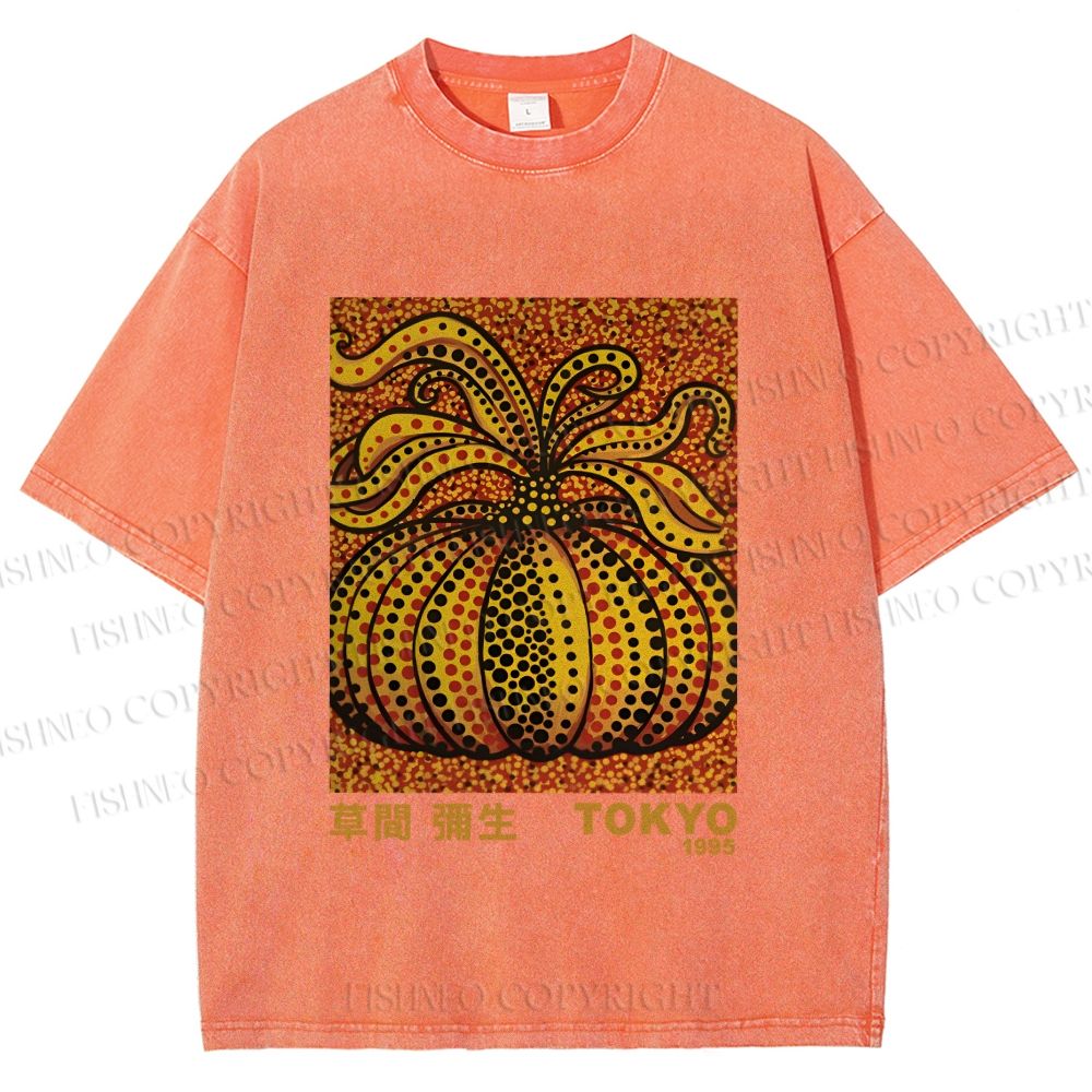 Unisex Yayoi Kusama Pumpkin Printed Washed Tee