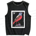 Unisex Vintage Bird Printed Washed Tank Top