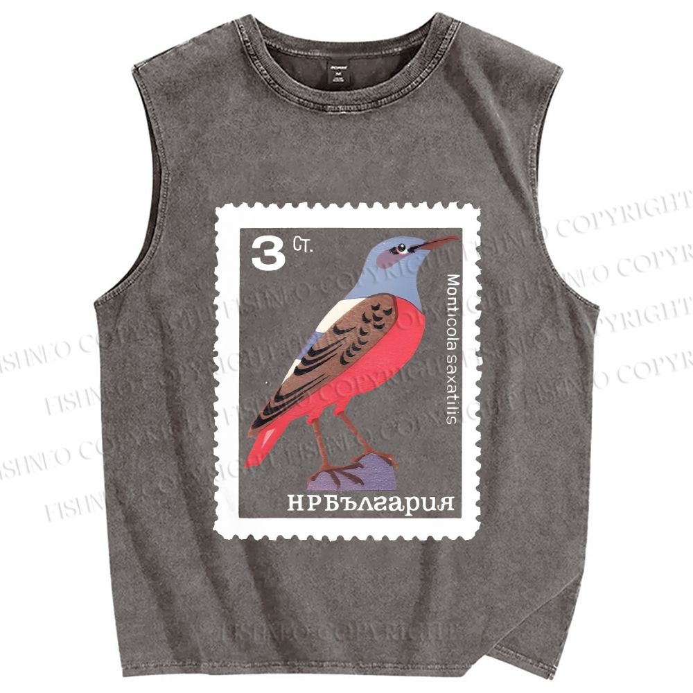 Unisex Vintage Bird Printed Washed Tank Top