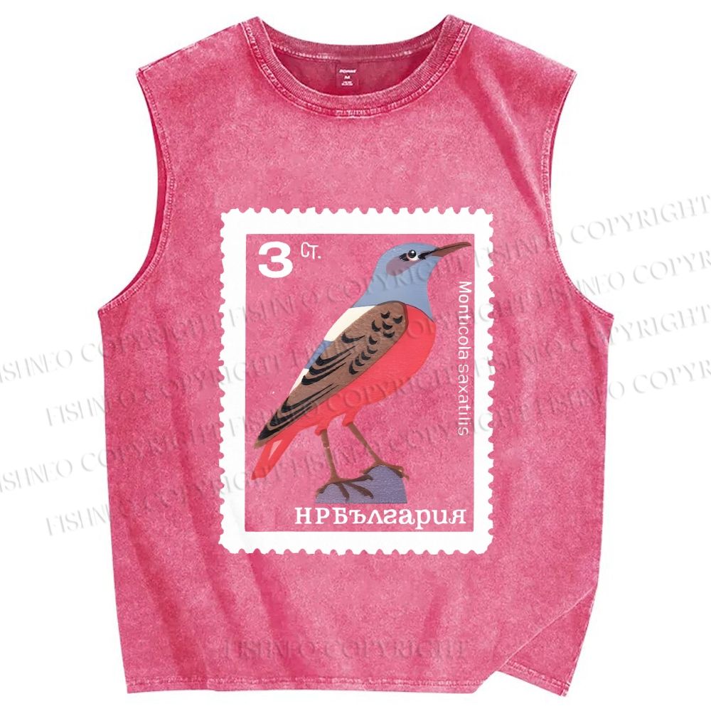 Unisex Vintage Bird Printed Washed Tank Top