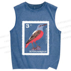 Unisex Vintage Bird Printed Washed Tank Top