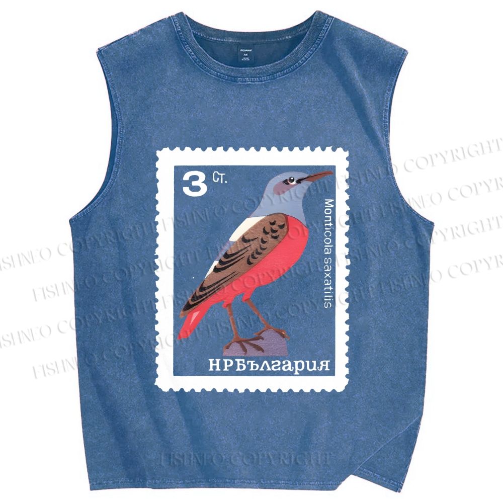Unisex Vintage Bird Printed Washed Tank Top