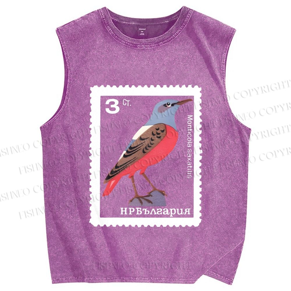 Unisex Vintage Bird Printed Washed Tank Top