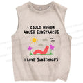 Unisex I Love Substances Worm Printed Washed Tank Top