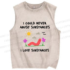 Unisex I Love Substances Worm Printed Washed Tank Top
