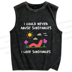Unisex I Love Substances Worm Printed Washed Tank Top