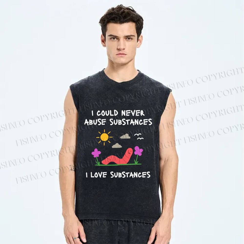 Unisex I Love Substances Worm Printed Washed Tank Top