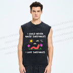 Unisex I Love Substances Worm Printed Washed Tank Top