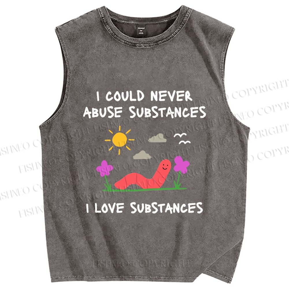 Unisex I Love Substances Worm Printed Washed Tank Top