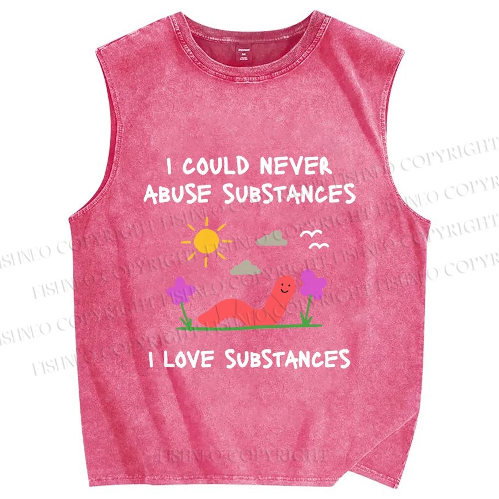 Unisex I Love Substances Worm Printed Washed Tank Top
