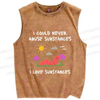 Unisex I Love Substances Worm Printed Washed Tank Top