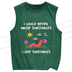 Unisex I Love Substances Worm Printed Washed Tank Top