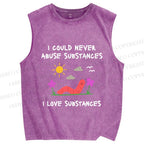 Unisex I Love Substances Worm Printed Washed Tank Top