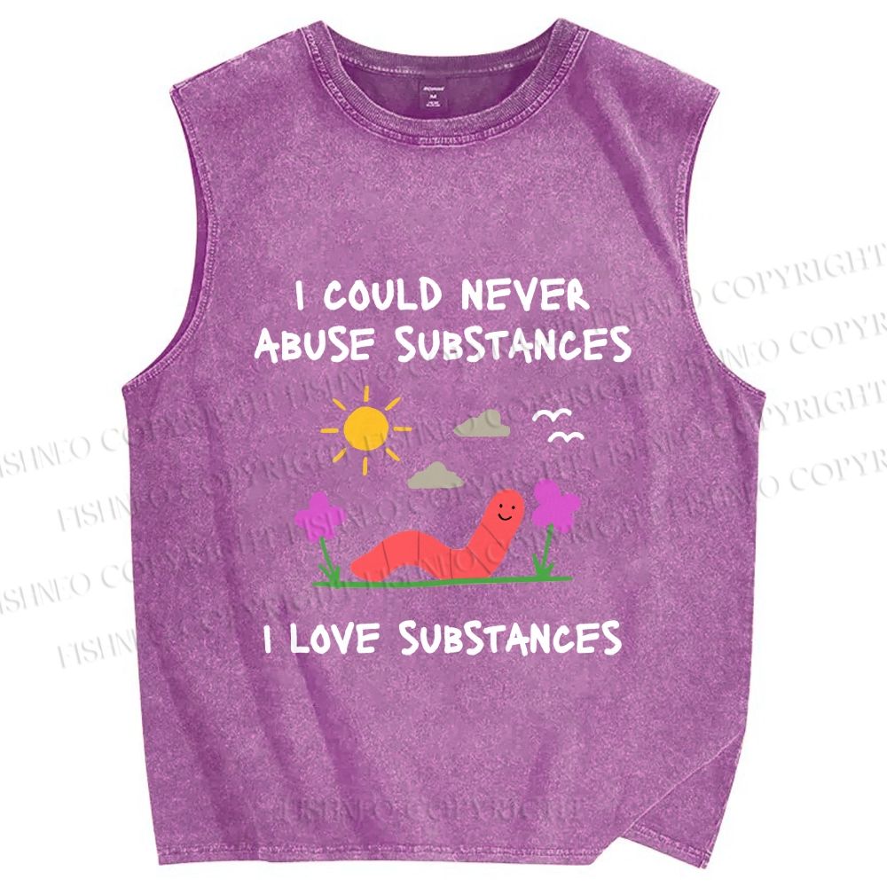 Unisex I Love Substances Worm Printed Washed Tank Top
