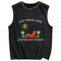 Unisex Let's Make Bad Decisions Worm Printed Washed Tank Top
