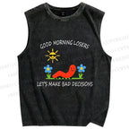 Unisex Let's Make Bad Decisions Worm Printed Washed Tank Top