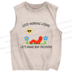 Unisex Let's Make Bad Decisions Worm Printed Washed Tank Top
