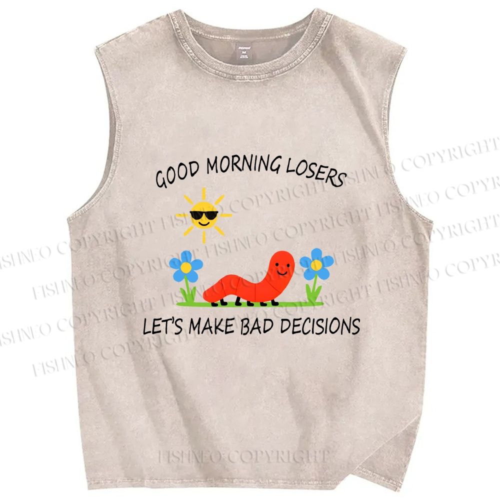 Unisex Let's Make Bad Decisions Worm Printed Washed Tank Top