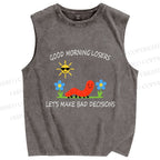 Unisex Let's Make Bad Decisions Worm Printed Washed Tank Top