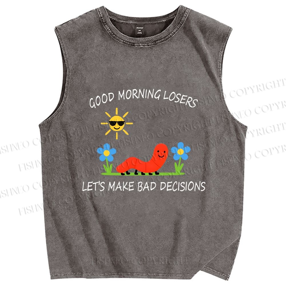 Unisex Let's Make Bad Decisions Worm Printed Washed Tank Top