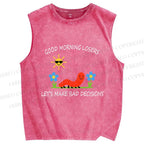Unisex Let's Make Bad Decisions Worm Printed Washed Tank Top