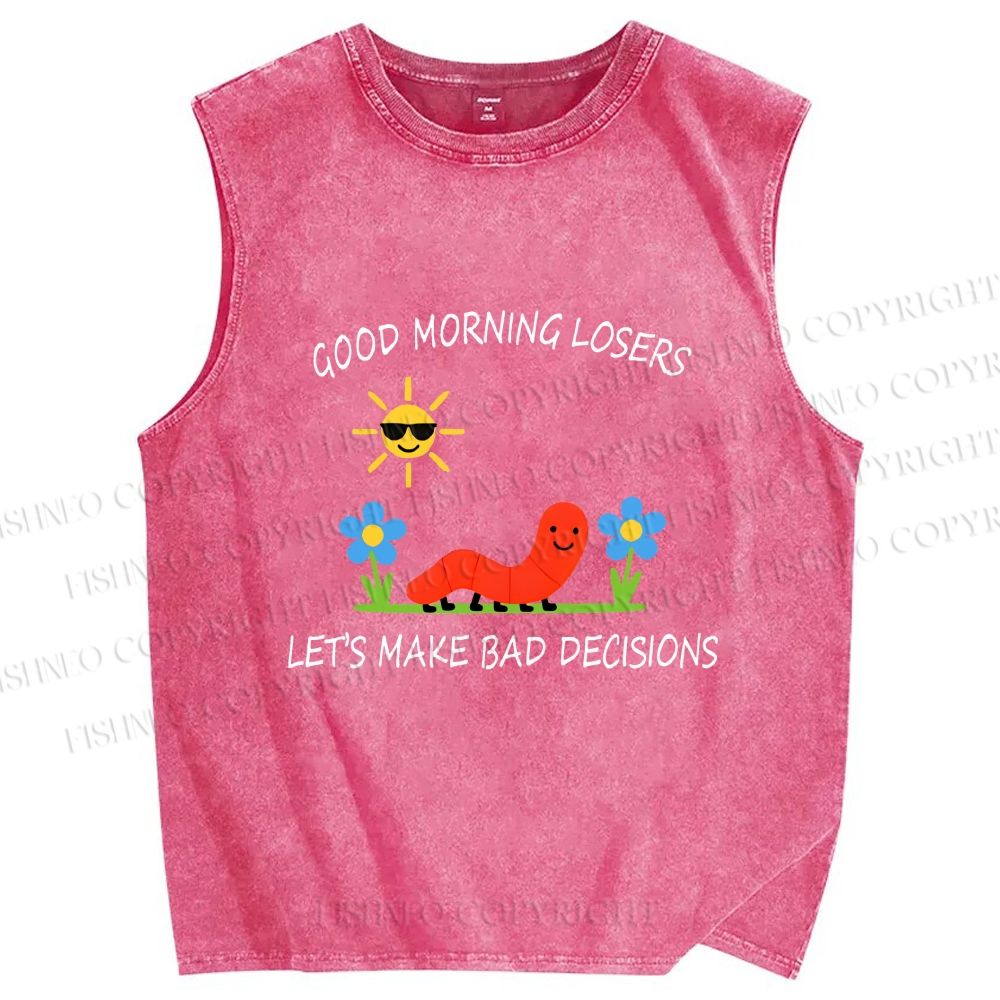 Unisex Let's Make Bad Decisions Worm Printed Washed Tank Top