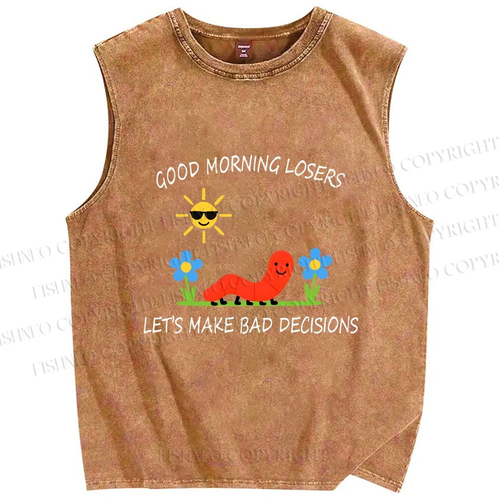 Unisex Let's Make Bad Decisions Worm Printed Washed Tank Top
