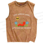 Unisex Let's Make Bad Decisions Worm Printed Washed Tank Top