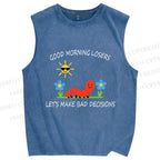 Unisex Let's Make Bad Decisions Worm Printed Washed Tank Top