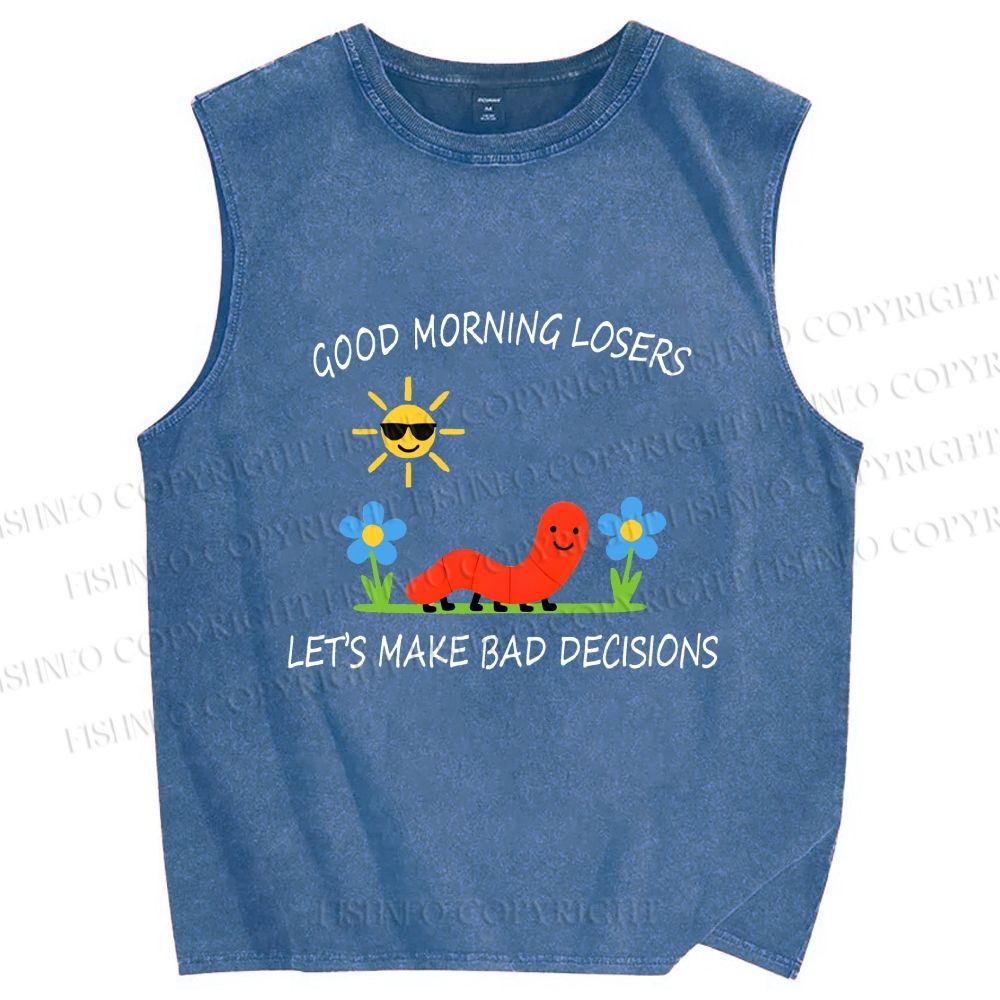 Unisex Let's Make Bad Decisions Worm Printed Washed Tank Top
