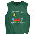 Unisex Let's Make Bad Decisions Worm Printed Washed Tank Top