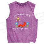Unisex Let's Make Bad Decisions Worm Printed Washed Tank Top