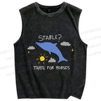 Unisex Stable Is For Horses Dolphin Printed Washed Tank Top