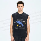 Unisex Stable Is For Horses Dolphin Printed Washed Tank Top