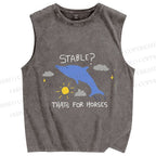 Unisex Stable Is For Horses Dolphin Printed Washed Tank Top