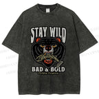 Unisex Black Bear Stay Wild Printed Washed Tee