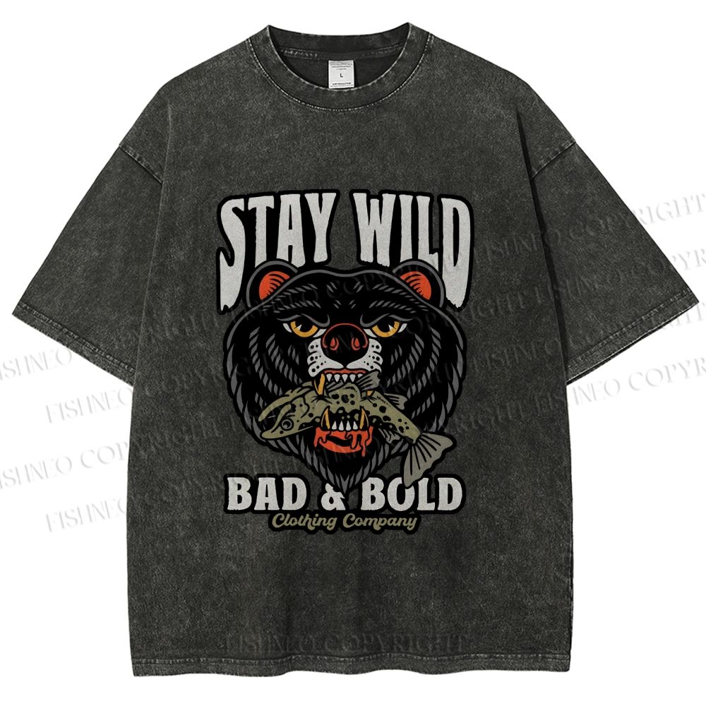 Unisex Black Bear Stay Wild Printed Washed Tee