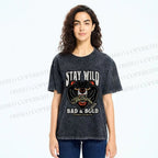 Unisex Black Bear Stay Wild Printed Washed Tee
