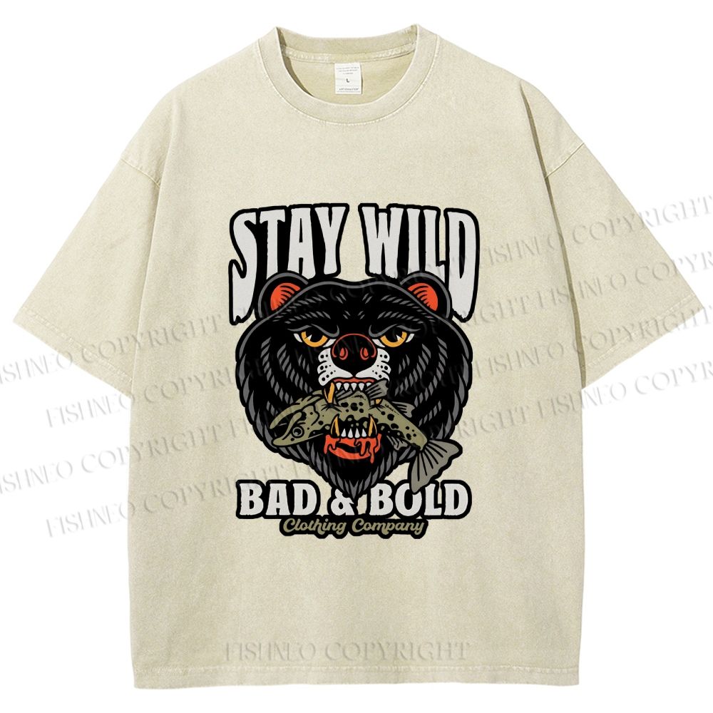 Unisex Black Bear Stay Wild Printed Washed Tee