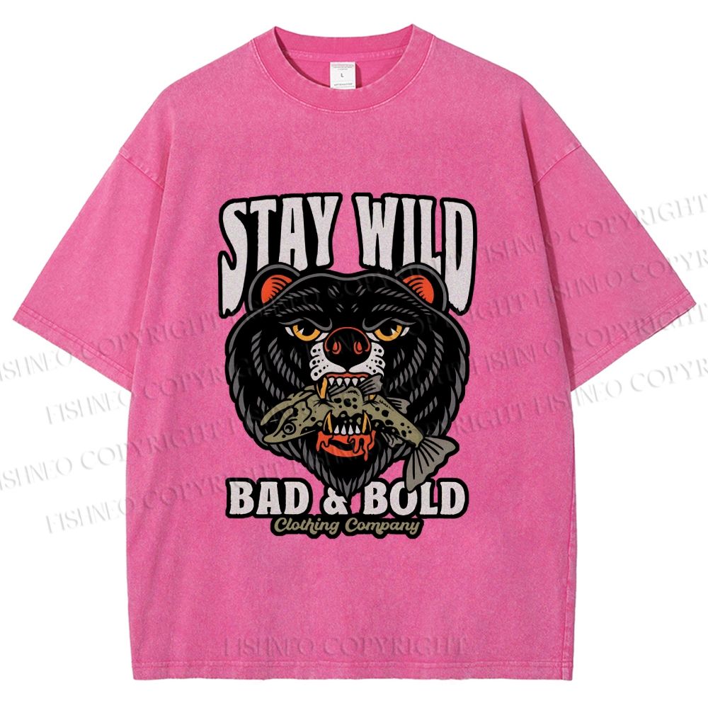 Unisex Black Bear Stay Wild Printed Washed Tee