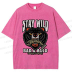 Unisex Black Bear Stay Wild Printed Washed Tee