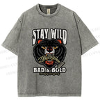 Unisex Black Bear Stay Wild Printed Washed Tee