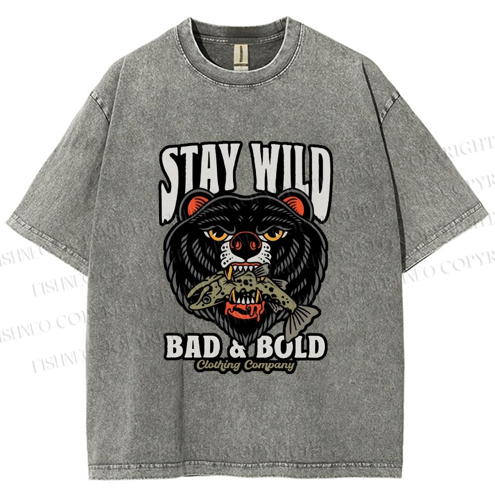 Unisex Black Bear Stay Wild Printed Washed Tee