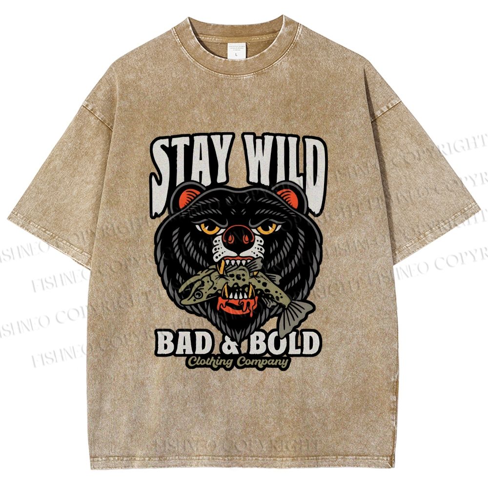 Unisex Black Bear Stay Wild Printed Washed Tee