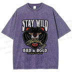 Unisex Black Bear Stay Wild Printed Washed Tee