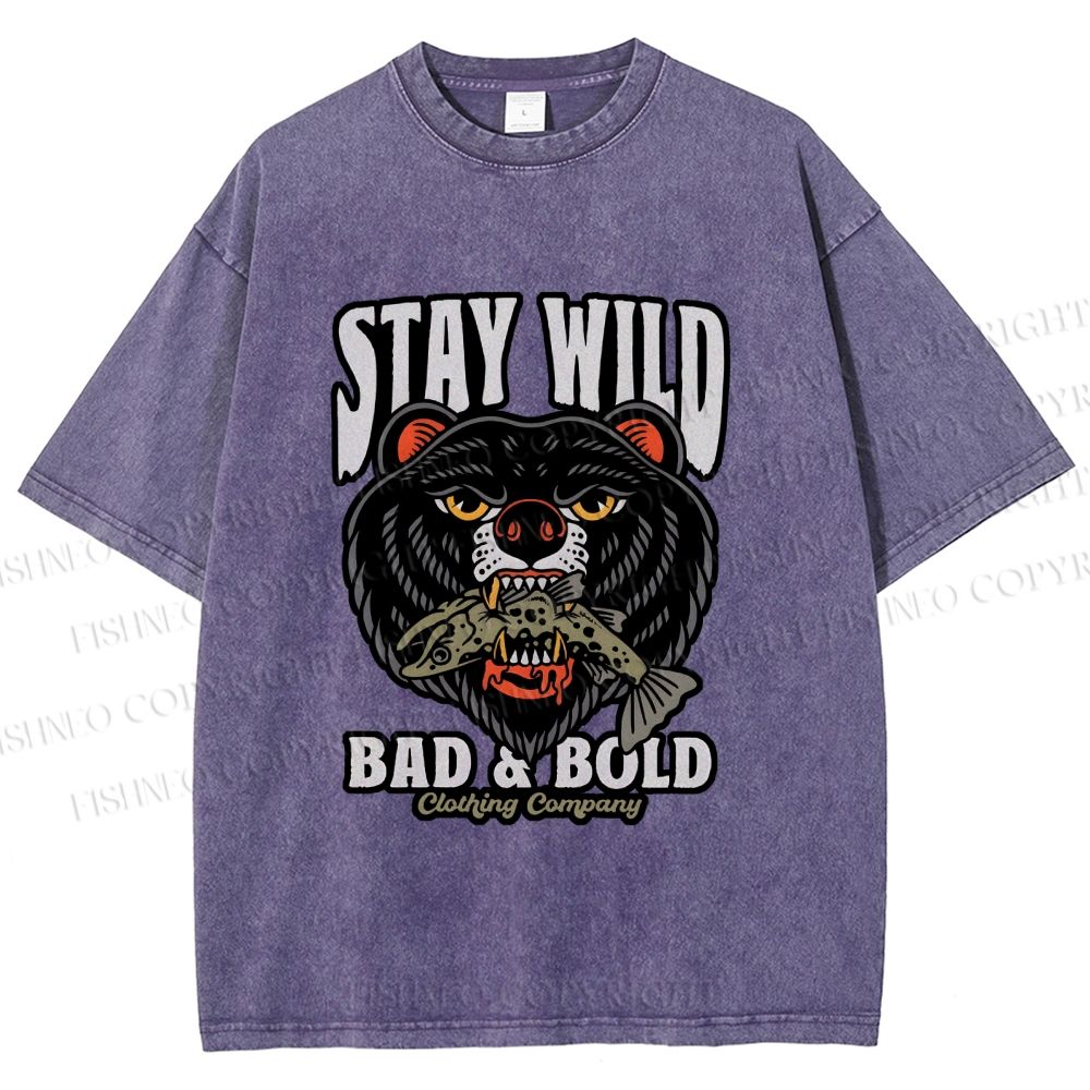 Unisex Black Bear Stay Wild Printed Washed Tee