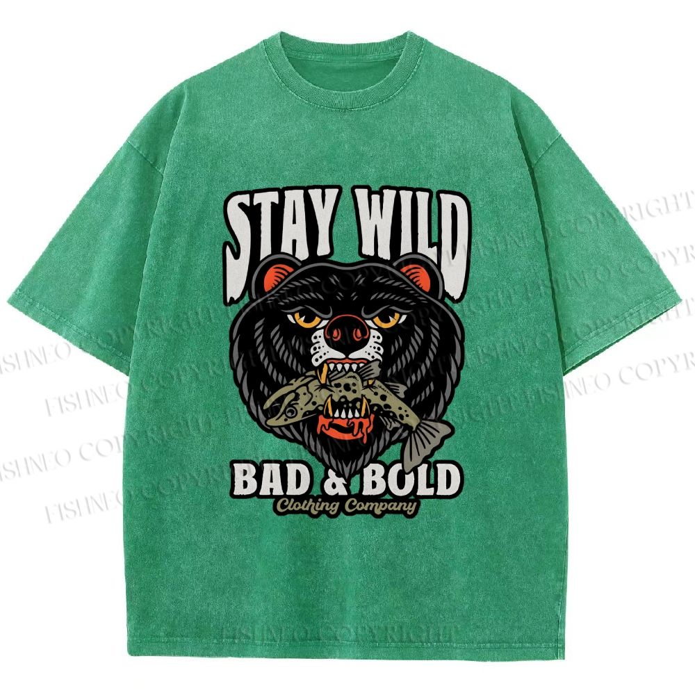 Unisex Black Bear Stay Wild Printed Washed Tee