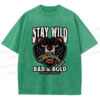 Unisex Black Bear Stay Wild Printed Washed Tee