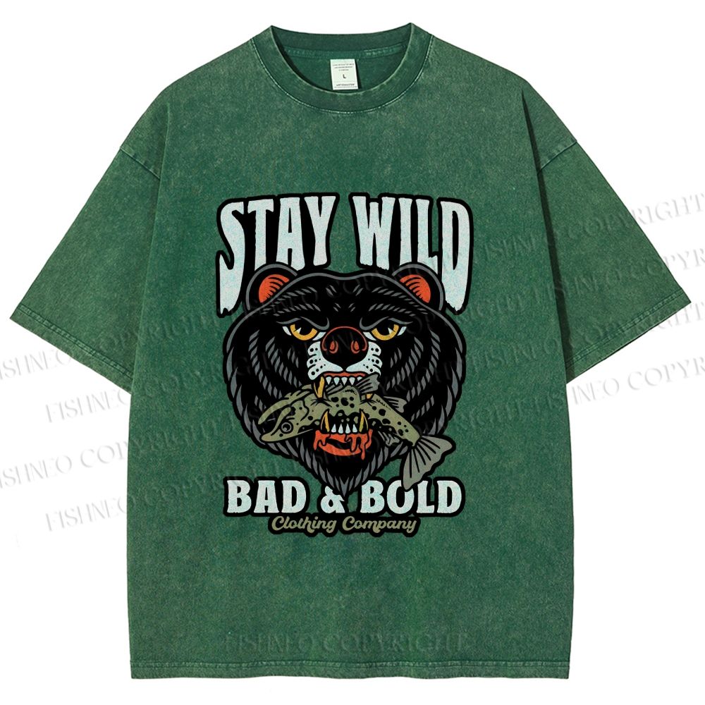 Unisex Black Bear Stay Wild Printed Washed Tee